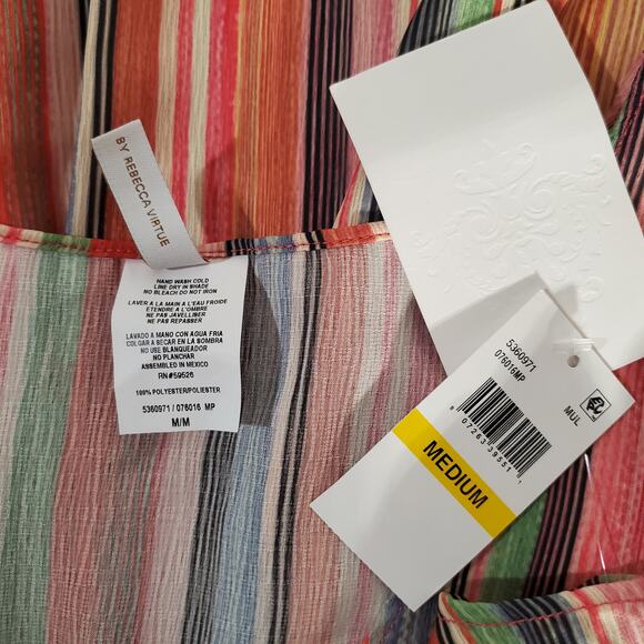 BECCA by Rebecca Virtue Smocked Sleeveless Dress Womens Size M NWT Multi Stripe - Picture 7 of 8